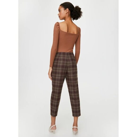 Aritzia WILFRED Chambery Grey Check Wool Cashmere Pleated Trouser Pants, Size 4 - Picture 14 of 15